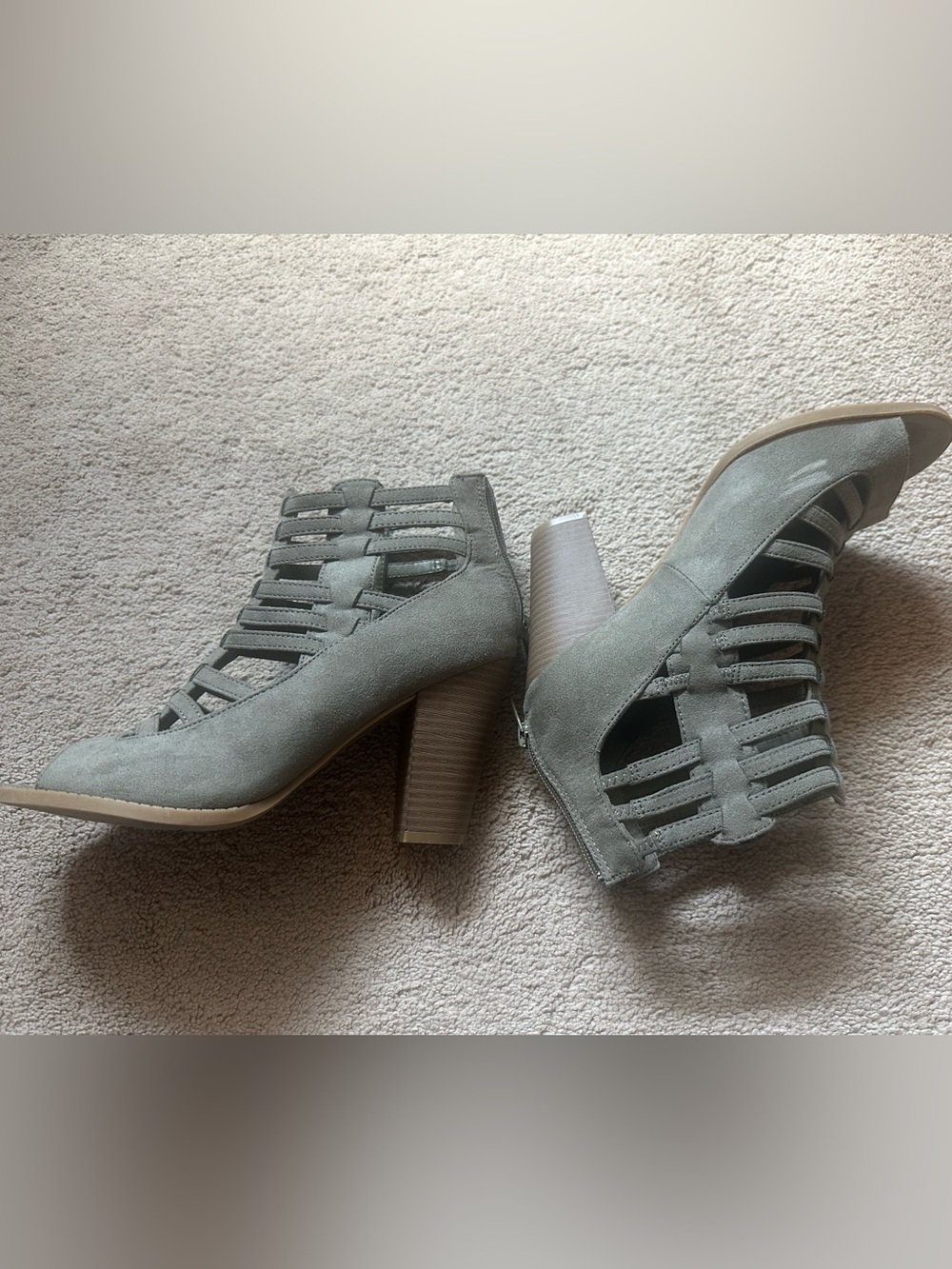 G by Guess Green Suede Strappy Block Heel Booties